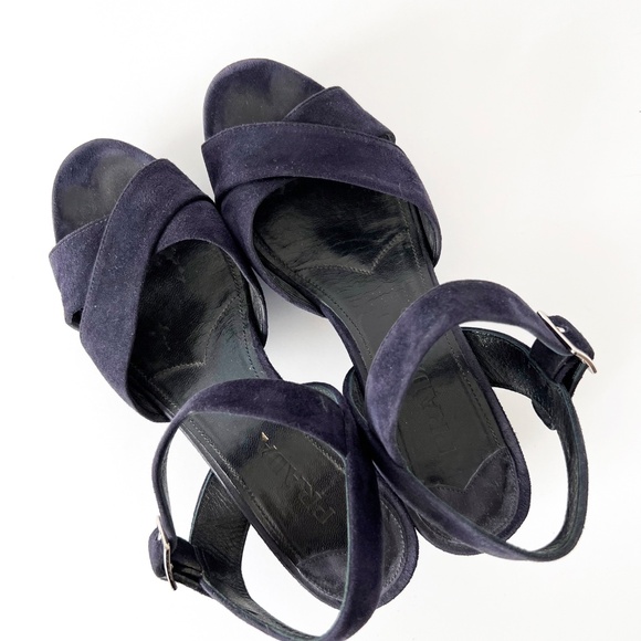 Prada Size 37.5 Women's Platform Ankle Strap Suede Sandals in Blue - Picture 7 of 10